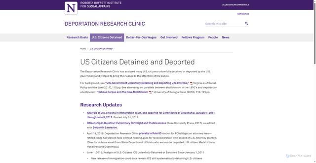 Security scan screenshot of https://deportation-research.buffett.northwestern.edu/us-citizens/