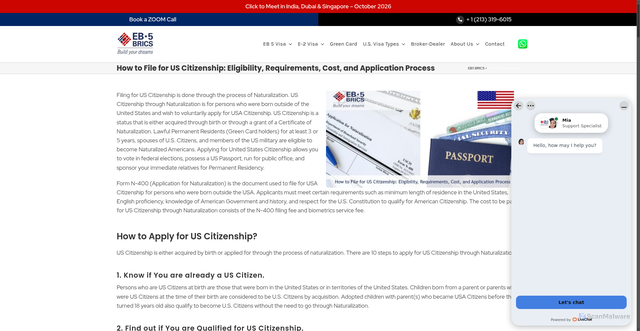 Security scan screenshot of https://www.eb5brics.com/united-states/citizenship