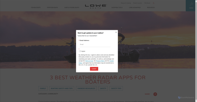 Security scan screenshot of https://www.loweboats.com/blog/best-weather-radar-apps.html