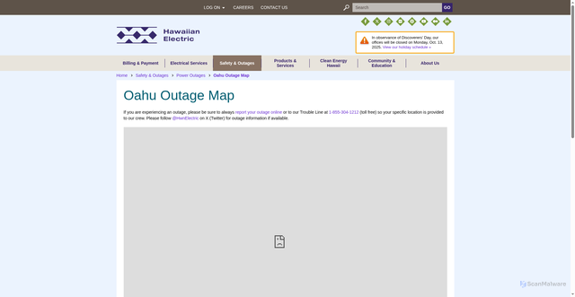 Security scan screenshot of https://www.hawaiianelectric.com/safety-and-outages/power-outages/oahu-outage-map