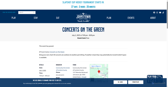 Security scan screenshot of https://www.visitjohnstownpa.com/event/concerts-on-the-green/2025-07-02
