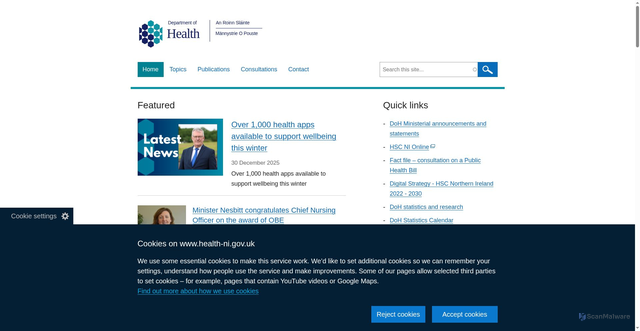 Security scan screenshot of https://www.health-ni.gov.uk