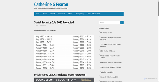 Security scan screenshot of https://catherinegfearonn.pages.dev/vpoga-social-security-cola-2025-projected-adcal/