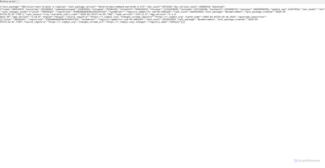 Security scan screenshot of https://registry.npmmirror.com