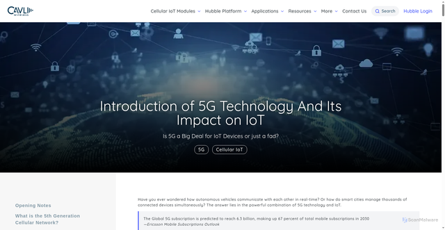 Security scan screenshot of https://www.cavliwireless.com/blog/nerdiest-of-things/5g-technology-impact-on-iot