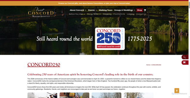 Security scan screenshot of https://visitconcord.org/concord-250/