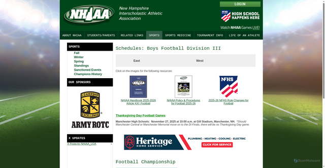 Security scan screenshot of https://www.nhiaa.org/sports/schedules/boys-football/division-3