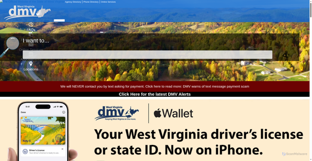 Security scan screenshot of https://transportation.wv.gov/DMV/Pages/default.aspx