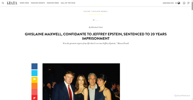 Security scan screenshot of https://graziamagazine.com/articles/ghislaine-maxwell-sentenced-prison-jeffrey-epstein/