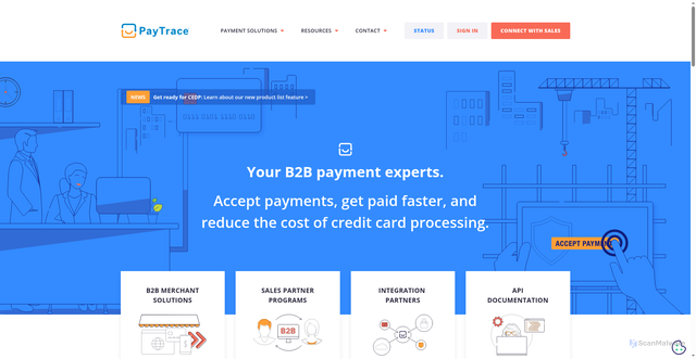 Security scan screenshot of https://paytrace.net
