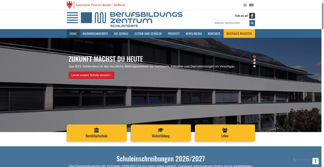 Security scan screenshot of https://www.schlanders.berufsschule.it/de