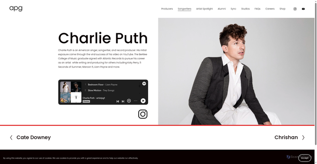 Security scan screenshot of https://www.artistpg.com/songwriters/charlieputh
