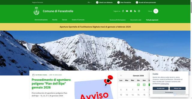 Security scan screenshot of https://www.comune.fenestrelle.to.it/