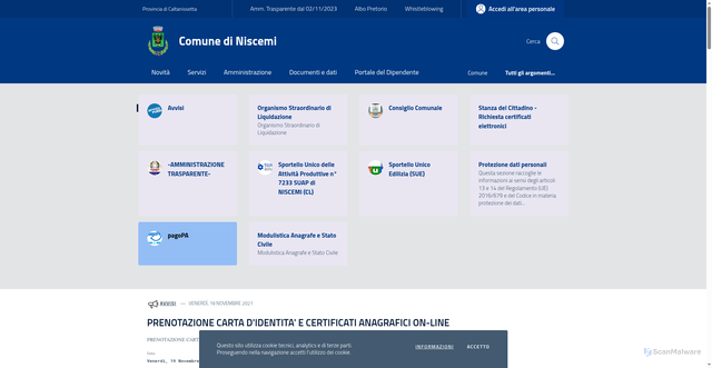 Security scan screenshot of https://www.comune.niscemi.cl.it/
