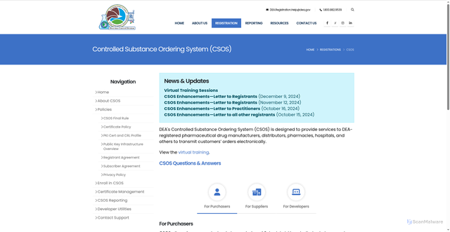 Security scan screenshot of https://deadiversion.usdoj.gov/drugreg/csos/csos.html