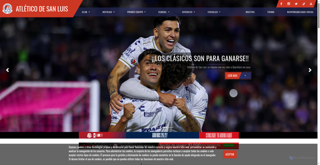 Security scan screenshot of https://www.atleticodesanluis.mx/