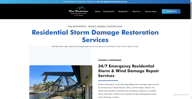 Security scan screenshot of https://ramrestorationusa.com/residential/storm-damage/