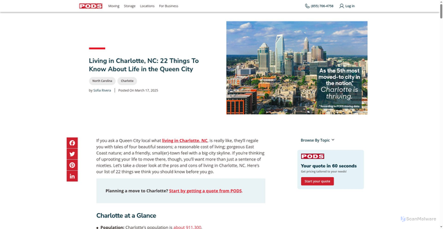 Security scan screenshot of https://www.pods.com/blog/living-in-charlotte-nc