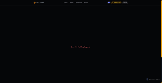 Security scan screenshot of https://www.rustwho.com/stats/76561199049959995