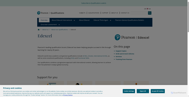 Security scan screenshot of https://qualifications.pearson.com/en/about-us/qualification-brands/edexcel.html