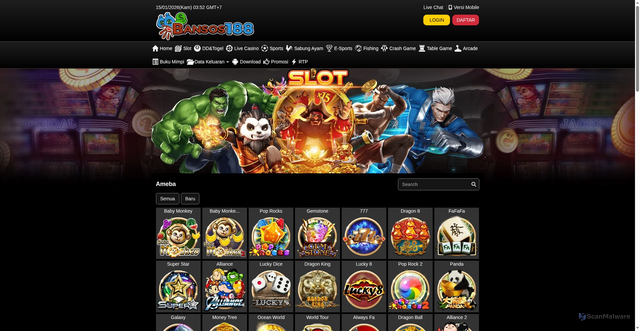 Security scan screenshot of https://stealthbansos188.com/desktop/game/slot/ameba