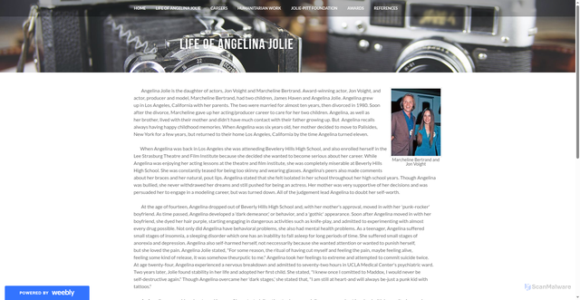 Security scan screenshot of https://angelinajolie-pitt.weebly.com/life-of-angelina-jolie.html