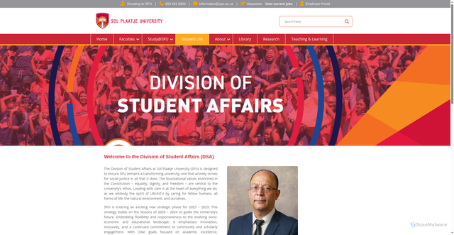 Security scan screenshot of https://solplaatjeuni.com/index.php/division-of-student-affairs-home/