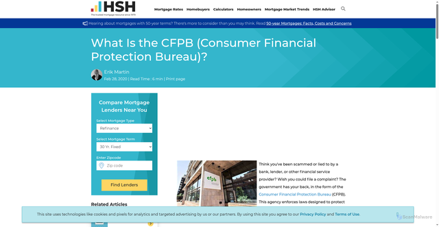 Security scan screenshot of https://www.hsh.com/homebuyer/what-is-the-cfpb.html