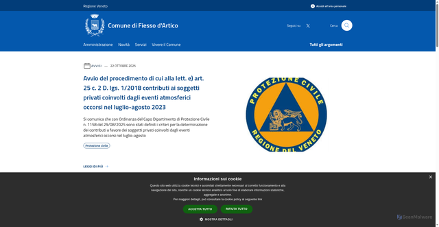 Security scan screenshot of https://www.comune.fiessodartico.ve.it/it