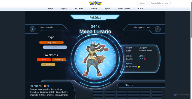 Security scan screenshot of https://sg.portal-pokemon.com/play/pokedex/0448_1