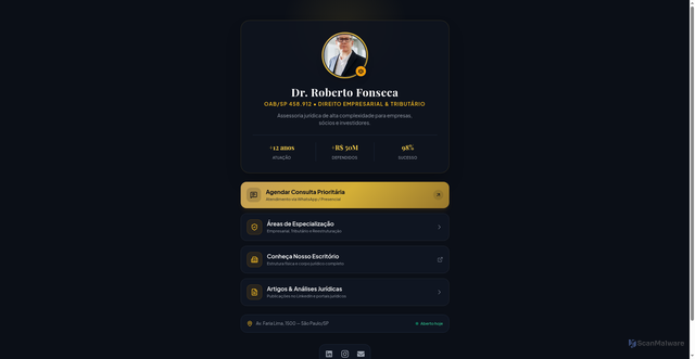Security scan screenshot of https://sites-bio.pages.dev/Modelos/modelos-advogados/dark.html