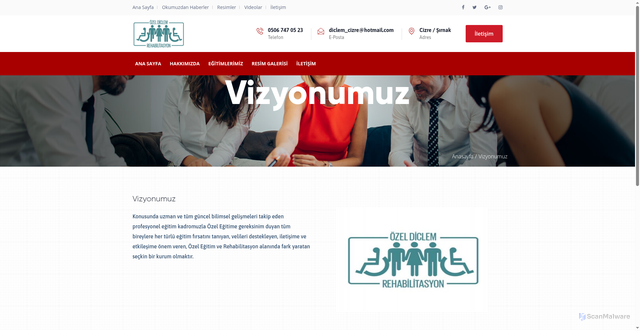 Security scan screenshot of http://diclemrehabilitasyon.com/sayfa-vizyonumuz-44.html