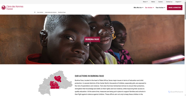 Security scan screenshot of https://terredeshommessuisse.ch/en/our-action/international-actions/burkina-faso/