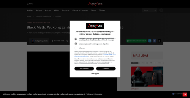 Security scan screenshot of https://www.adrenaline.com.br/games/black-myth-wukong-ganha-update-de-quase-95-gb-no-ps5/