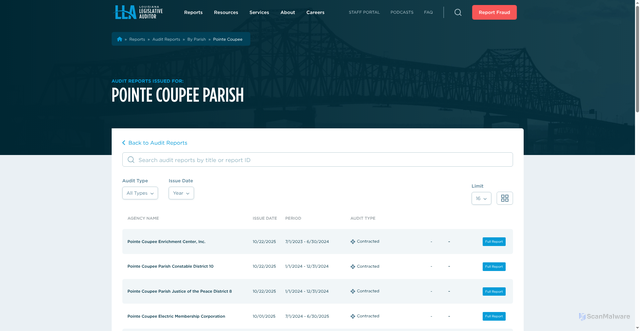 Security scan screenshot of https://lla.la.gov/reports/audit-reports/by-parish/pointe-coupee