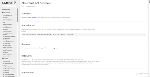 Security scan screenshot of https://api-mobile.cleverpush.com