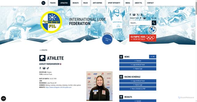 Security scan screenshot of https://www.fil-luge.org/en/athletes/ashley-farquharson