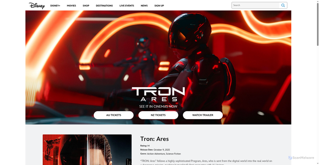 Security scan screenshot of https://www.disney.com.au/movies/tron-ares