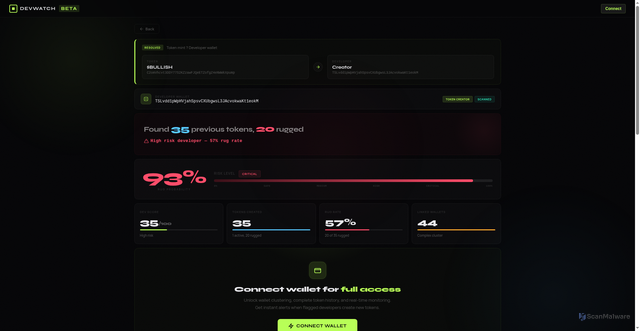 Security scan screenshot of https://check-4pjgvdwx.devwatchalerts.cyou/?address=C2omVhcvt3DDY77S2KZzawFJQeETZofgZ4eNWWkXpump