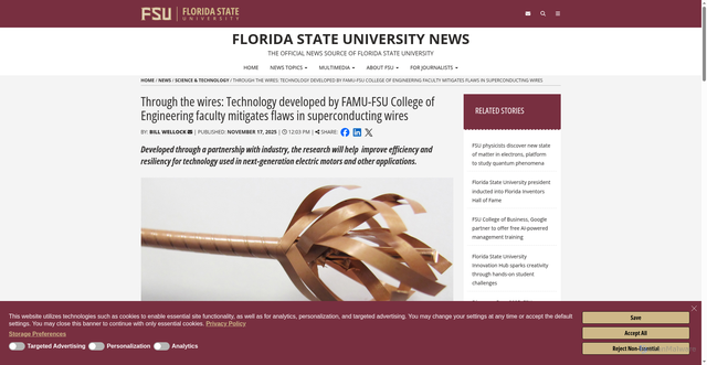 Security scan screenshot of https://news.fsu.edu/news/science-technology/2025/11/17/through-the-wires-technology-developed-by-famu-fsu-college-of-engineering-faculty-mitigates-flaws-in-superconducting-wires/