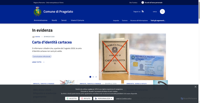 Security scan screenshot of https://www.comune.pragelato.to.it