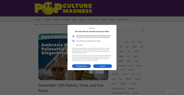 Security scan screenshot of https://popculturemadness.com/december-12-in-pop-culture-history/