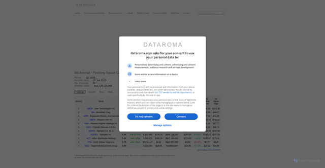 Security scan screenshot of https://dataroma.com/m/holdings.php?m=psc