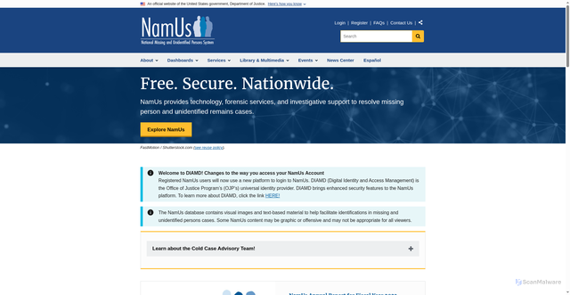 Security scan screenshot of https://namus.nij.ojp.gov