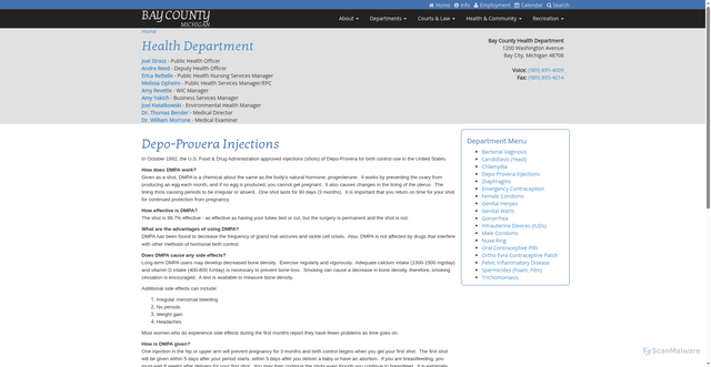 Security scan screenshot of https://www.baycountymi.gov/Health/DepoProveraInjections/