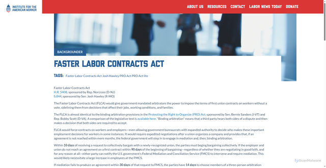 Security scan screenshot of https://i4aw.org/resources/faster-labor-contracts-act/