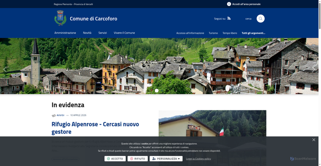 Security scan screenshot of https://www.comune.carcoforo.vc.it