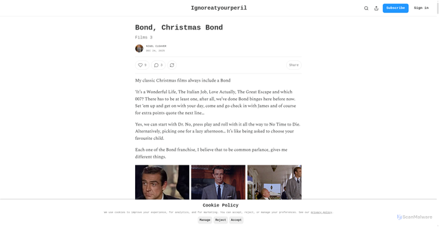 Security scan screenshot of https://nigelcleaver.substack.com/p/bond-christmas-bond