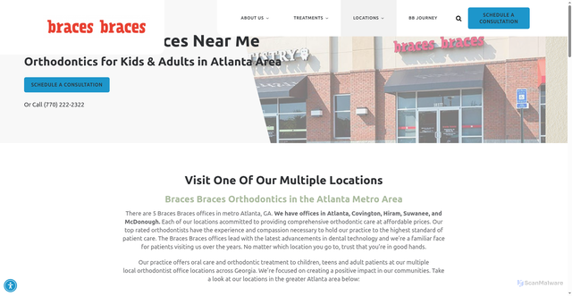 Security scan screenshot of https://www.braces-braces.com/locations