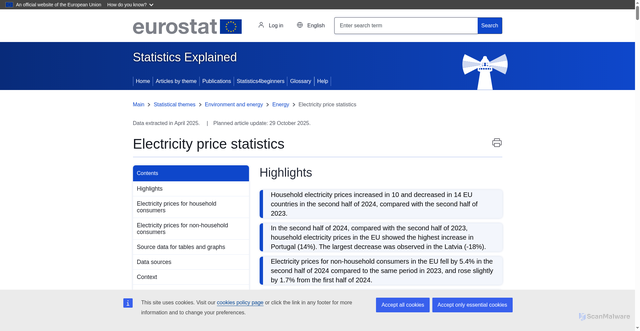 Security scan screenshot of https://ec.europa.eu/eurostat/statistics-explained/index.php?title=Electricity_price_statistics